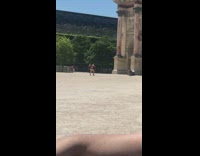 Pink sports bra girl dances alone columns 