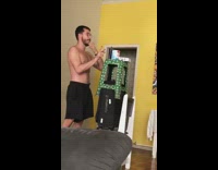 green white polka dot stool yellow wall