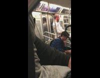 Guy red headphones dancing subway train secret filming