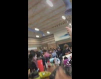 Girls throw colored tampon across lunch room