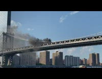 Car on fire manhattan bridge black smoke 
