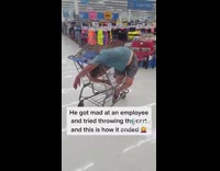 Blue shirt guy gets stuck shopping cart 