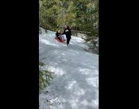 Collab KaleSaladIG - Girl slides down snow on sled fail
