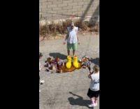 Woman wears yellow boots with beans inside Part 1