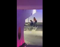 Guy in shopping cart crashes into wall