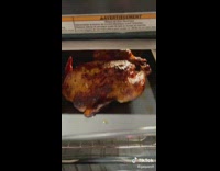 Pretending to cook rotisserie chicken in oven 