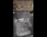 Plastic jug shrinks poured by boiling water