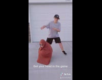 Girl dribbles friend pretending to be basketball