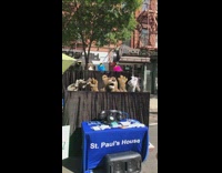 Puppets behind black curtain dance to YMCA song