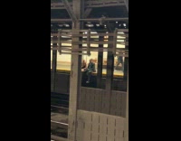 Collab Subway Creatures - Couple talks and sits on train platform