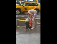 Random guy casually showering at fire hydrant