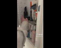 Girl pretends boyfriend left a mess bathroom