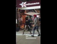 Guy girl salsa dance sidewalk red beanie