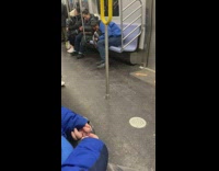 Blue jacket guy falls asleep subway pt. 3