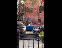 Collab WINY - Man in blue convertible blasts music and sings 