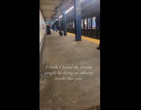 Guy rides onewheel on subway station platform 