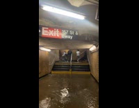 Water leak and flood subway station exit