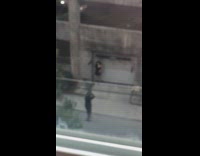 Black dress girl parking structure garage door 