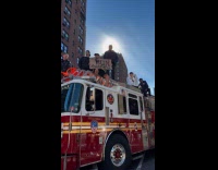 Firefighter man with cardboard says Run Chief