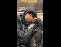 Collab Subway Creatures - Man sleeps tape on mouth at train