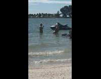 Woman twerk butt dance bounce beach ocean