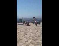 Guy red shorts leash crawl like dog