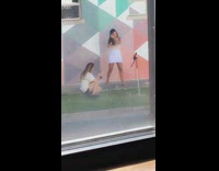 White skirt girl triangle pattern wall tripod 