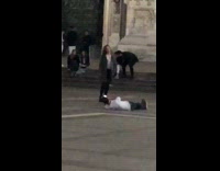 Tourist historic cathedral church milan grey jacket