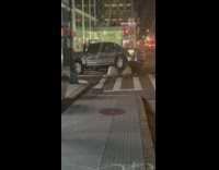 Pickup truck went over barricade on street