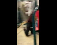 Guy tries to knock down broom gets hit in head
