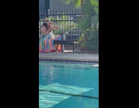 Woman bikini chubby tiktok dance towel  poolside