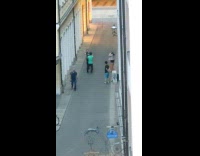 Couple hype dance video alley bell ring