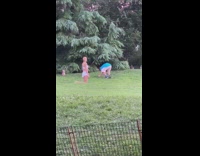 White shorts girl yoga pose guy park 