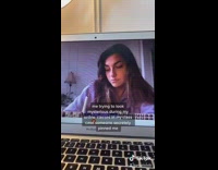 Girl tries to look mysterious online class 