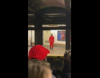 person standing alone with squid game outfit