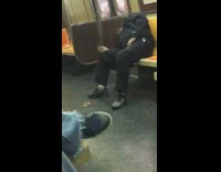 man sleeps while his teeth are on subway floor
