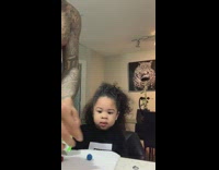 Shirtless guy little girl fruit snack challenge