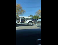 Big skeleton rides jeep on Long Island