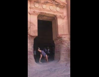 Girl pattern clothes handstand old stone temple