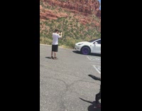 White SUV car purple rims handicap parking 