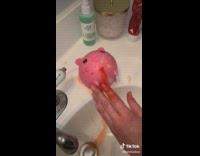 Pink pig toy white powder leak 