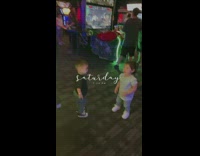 Guy scares little girl and boy to make them seperate in arcade