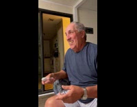 Man face red laughs with the filmer