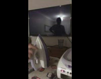 Girl touches iron television turns off 