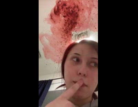 Woman dyes hair splatters red all over bathroom