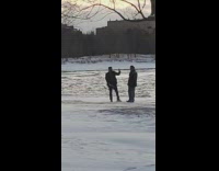 Guy jacket put snow on face lake part 2