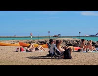Woman bikini Hawaiian dance at the beach