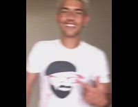 Cat jumps from white shirt guy shoulder 