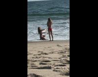 Woman white bikini kneel white singing bowl