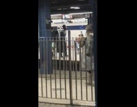 Guy dances and vogues to marimba music in subway station